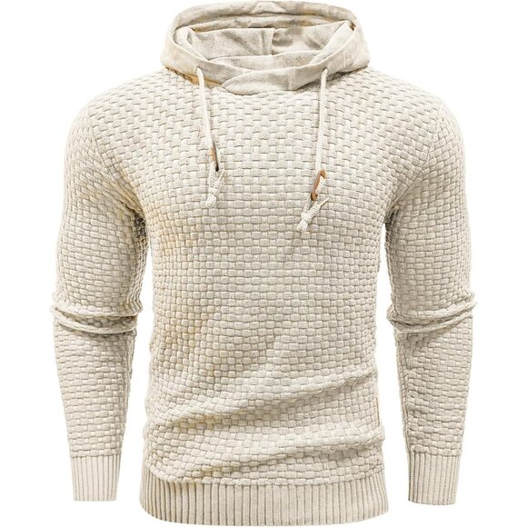 Mens Hooded Sweatshirt Long Sleeve Solid Knitted Hoodie Pullover Sweater - Picture 4 of 5